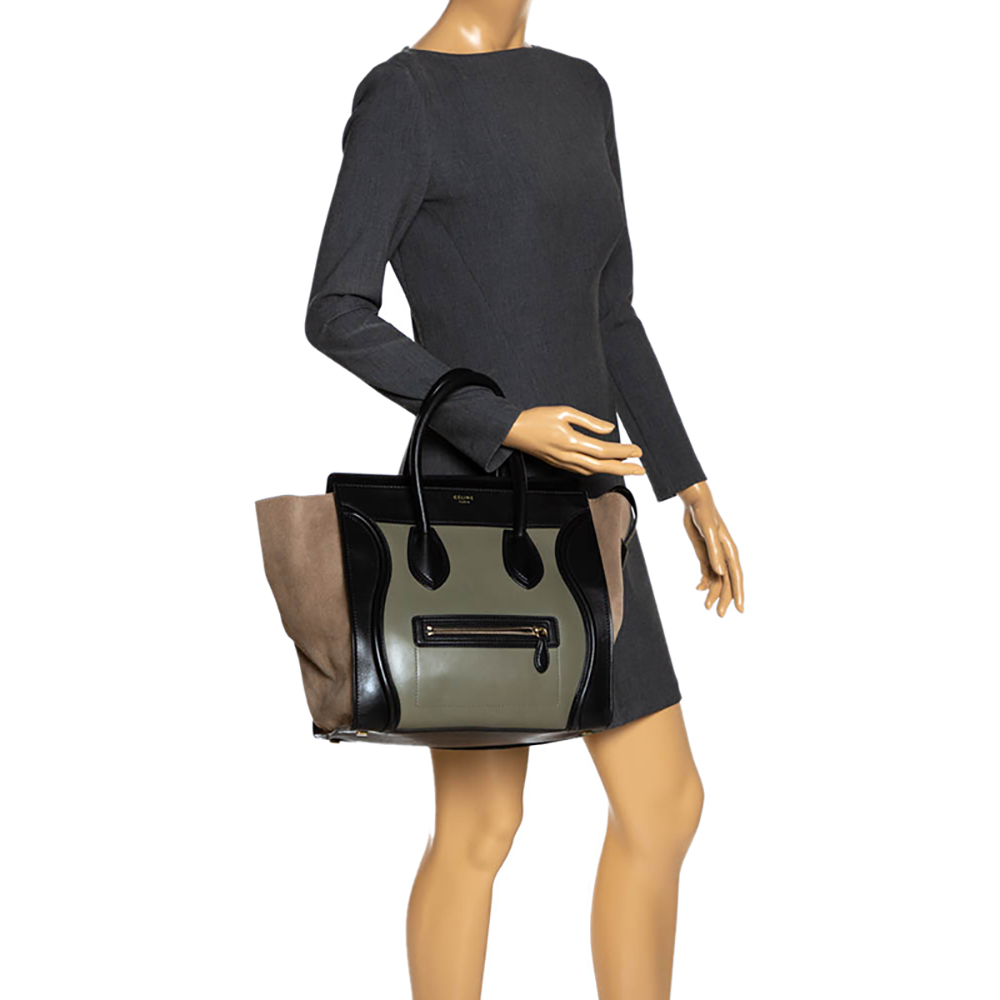 

Celine Tricolor Leather and Suede Mini Luggage Tote, Multicolor
