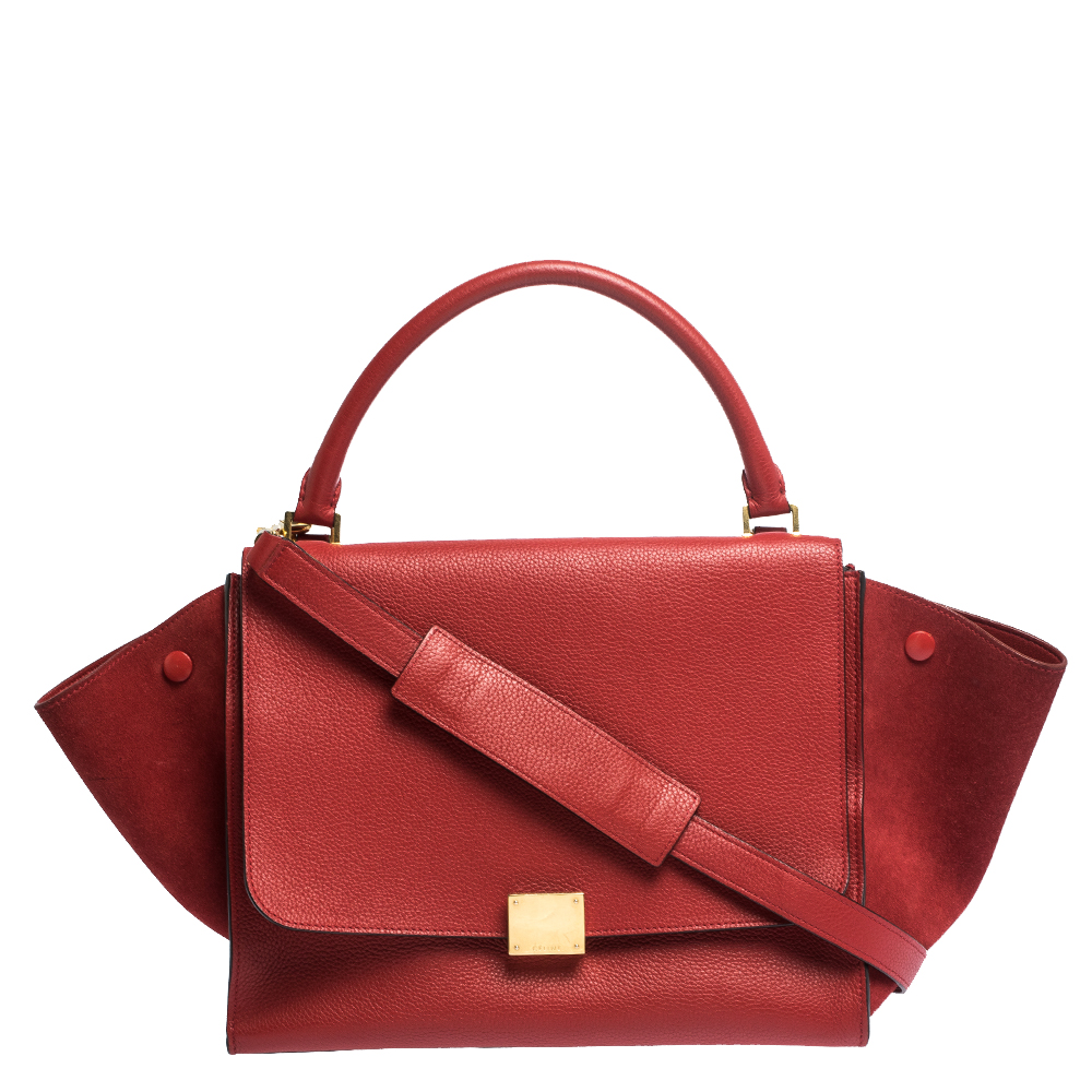 Celine Red Leather and Suede Medium Trapeze Bag Celine | TLC