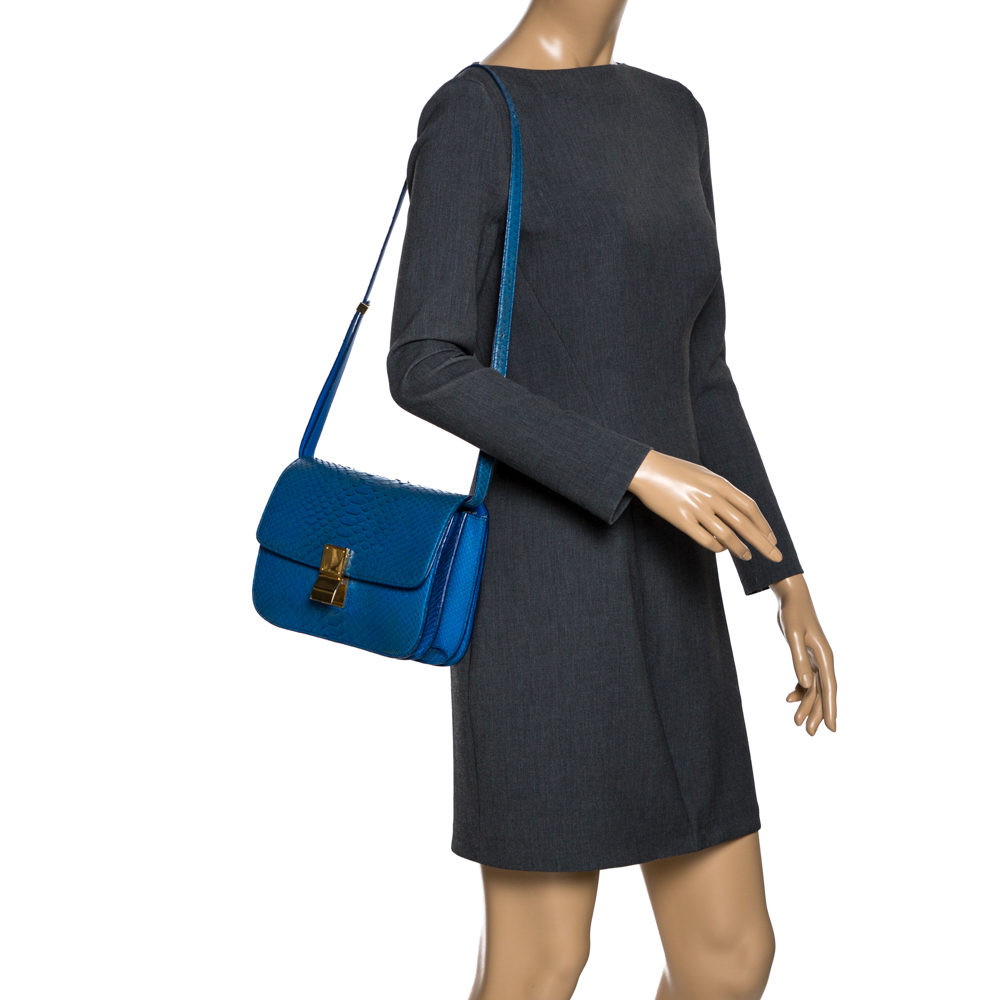 

Celine Blue Python Medium Classic Box Shoulder Bag