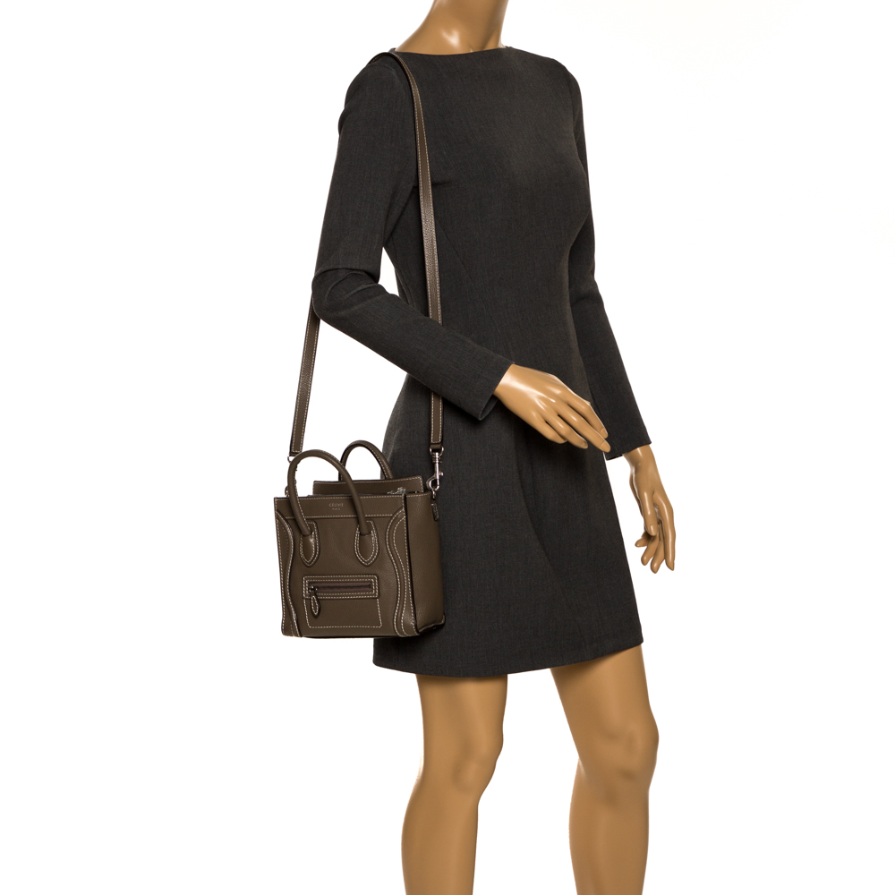 

Celine Dark Beige Leather Nano Luggage Tote