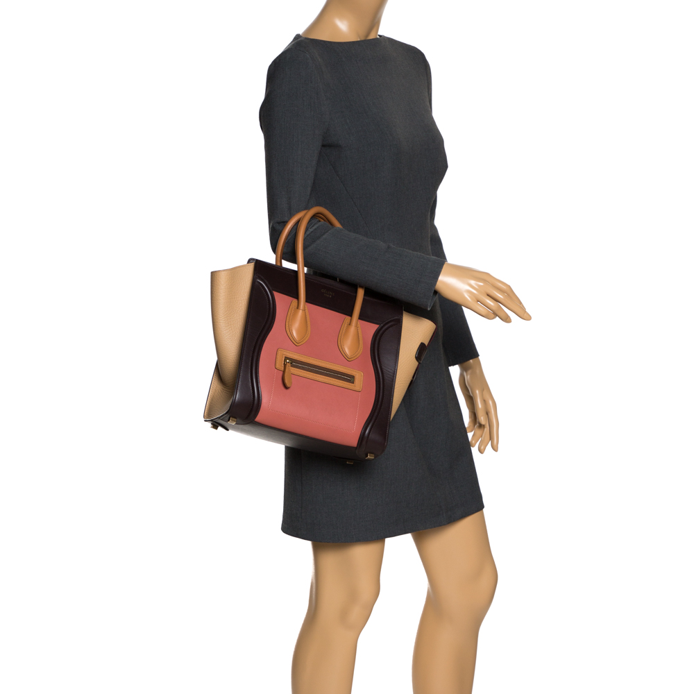 

Celine Tri Color Leather Micro Luggage Tote, Multicolor