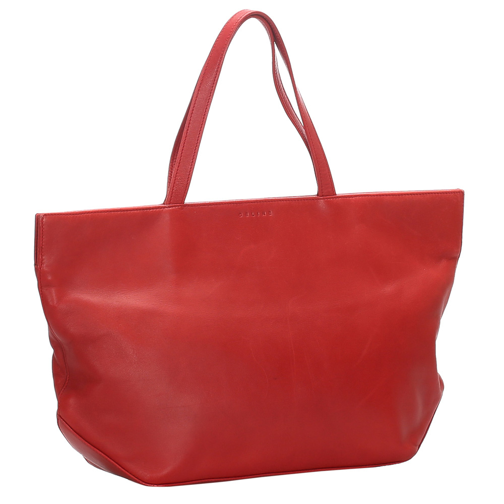 

Celine Red Leather Tote Bag