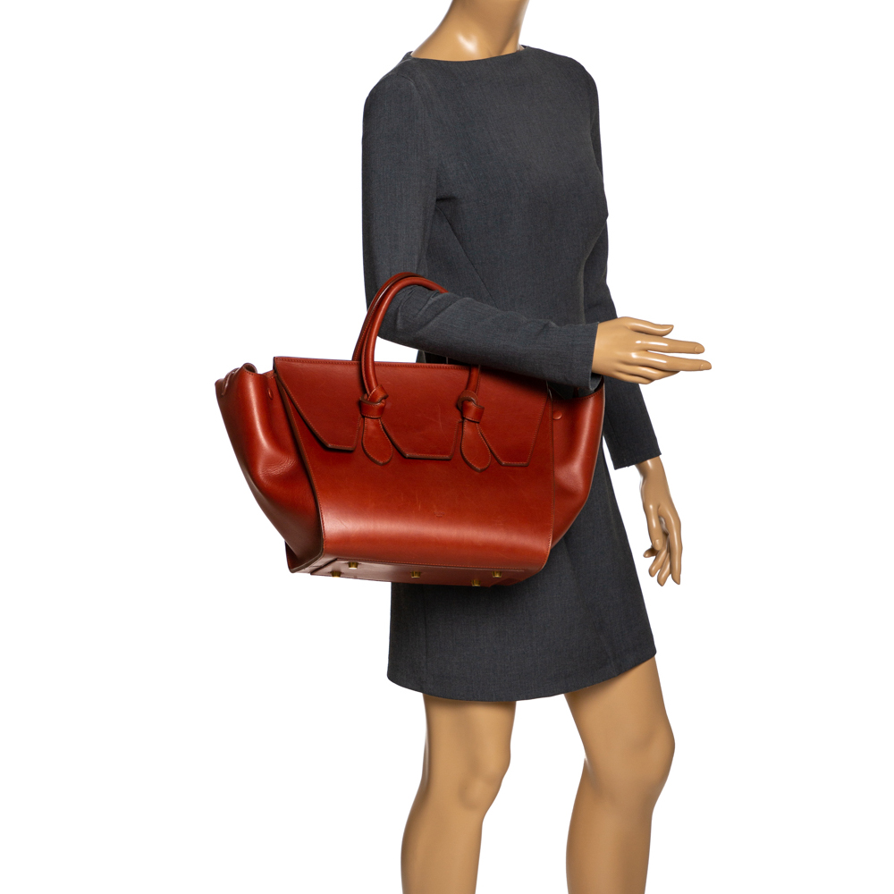 

Celine Copper Leather Small Tie Tote, Brown
