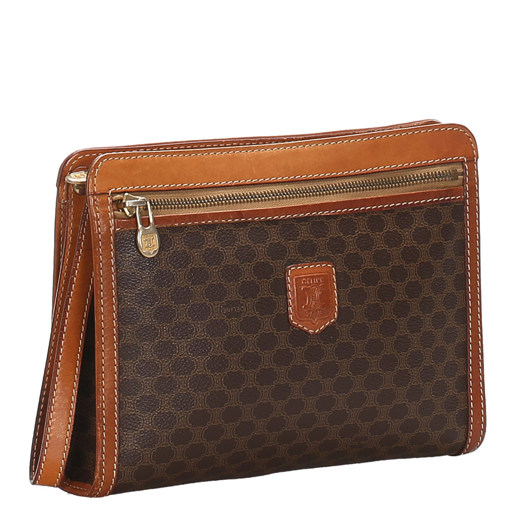 

Celine Brown/Dark Brown Macadam Canvas Clutch Bag