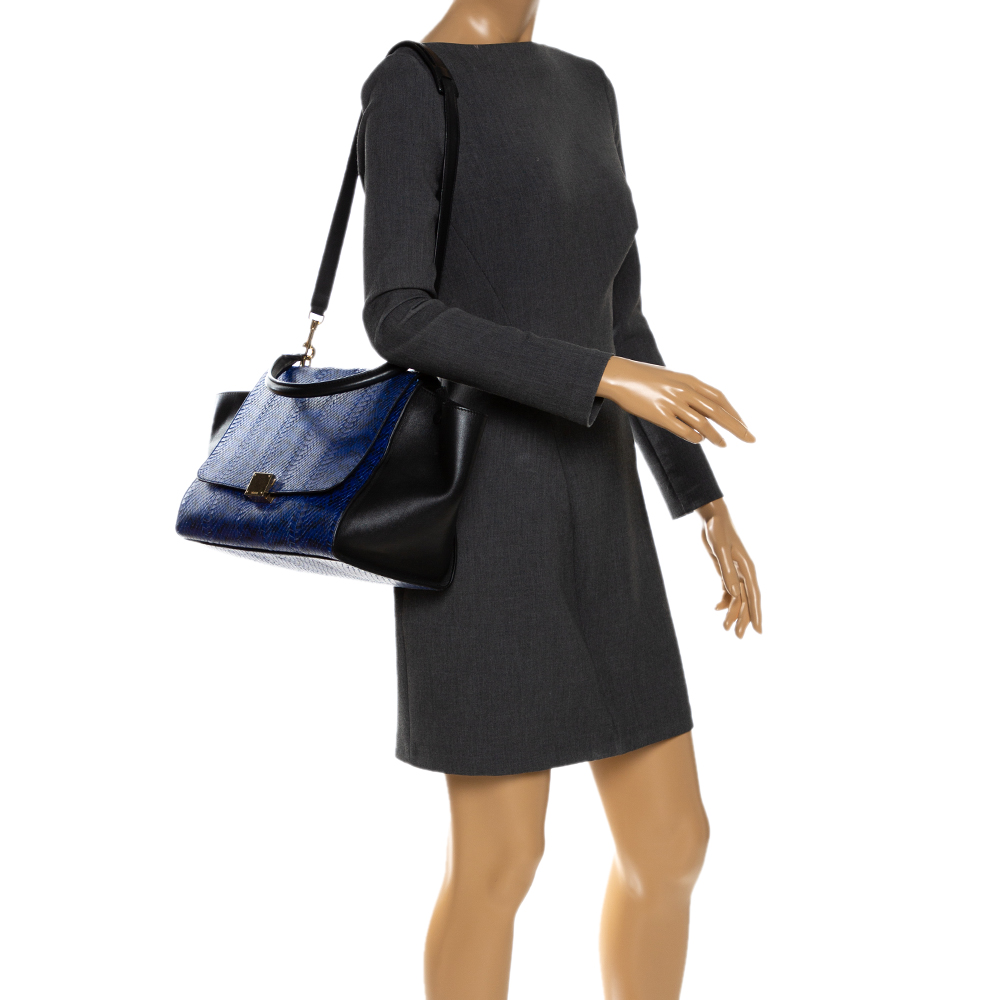 

Celine Blue/Black Python and Leather Medium Trapeze Bag