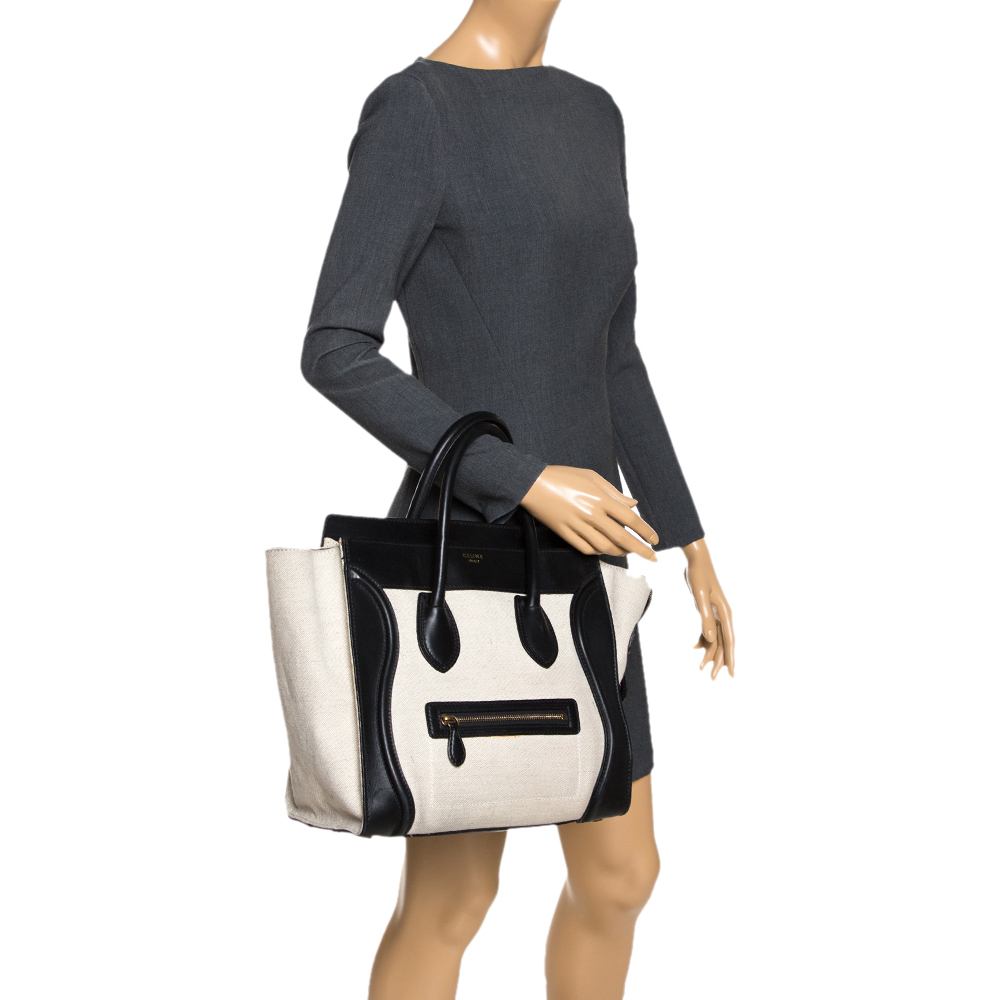 

Celine Beige/Black Canvas and Leather Mini Luggage Tote
