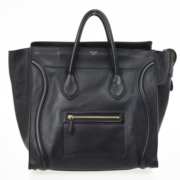 Pre Owned Celine Black Medium Grained Leather Luggage Tote