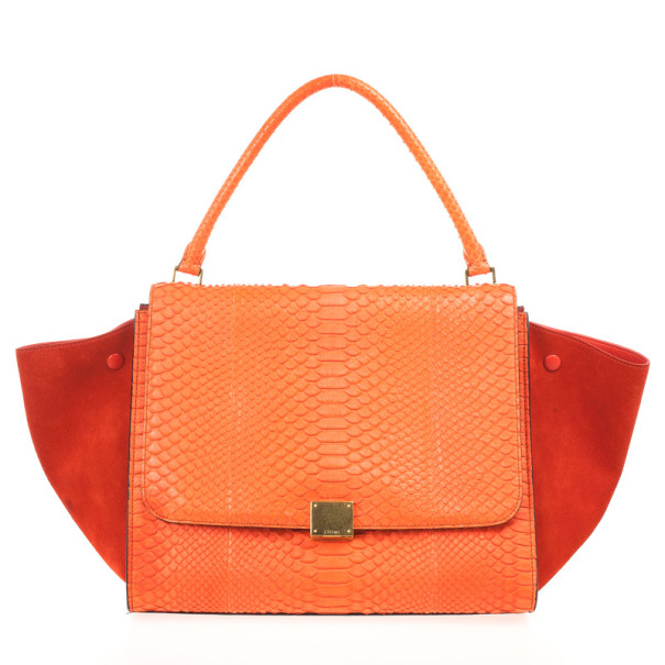 Pre Owned Celine Orange Large Trapeze Exotic Bag