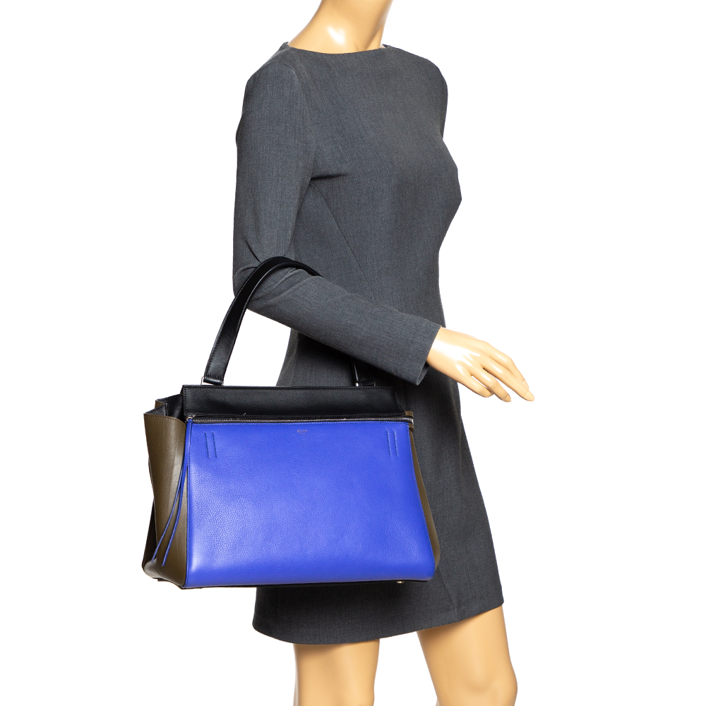 

Celine Tri Color Leather Medium Edge Top Handle Bag, Blue