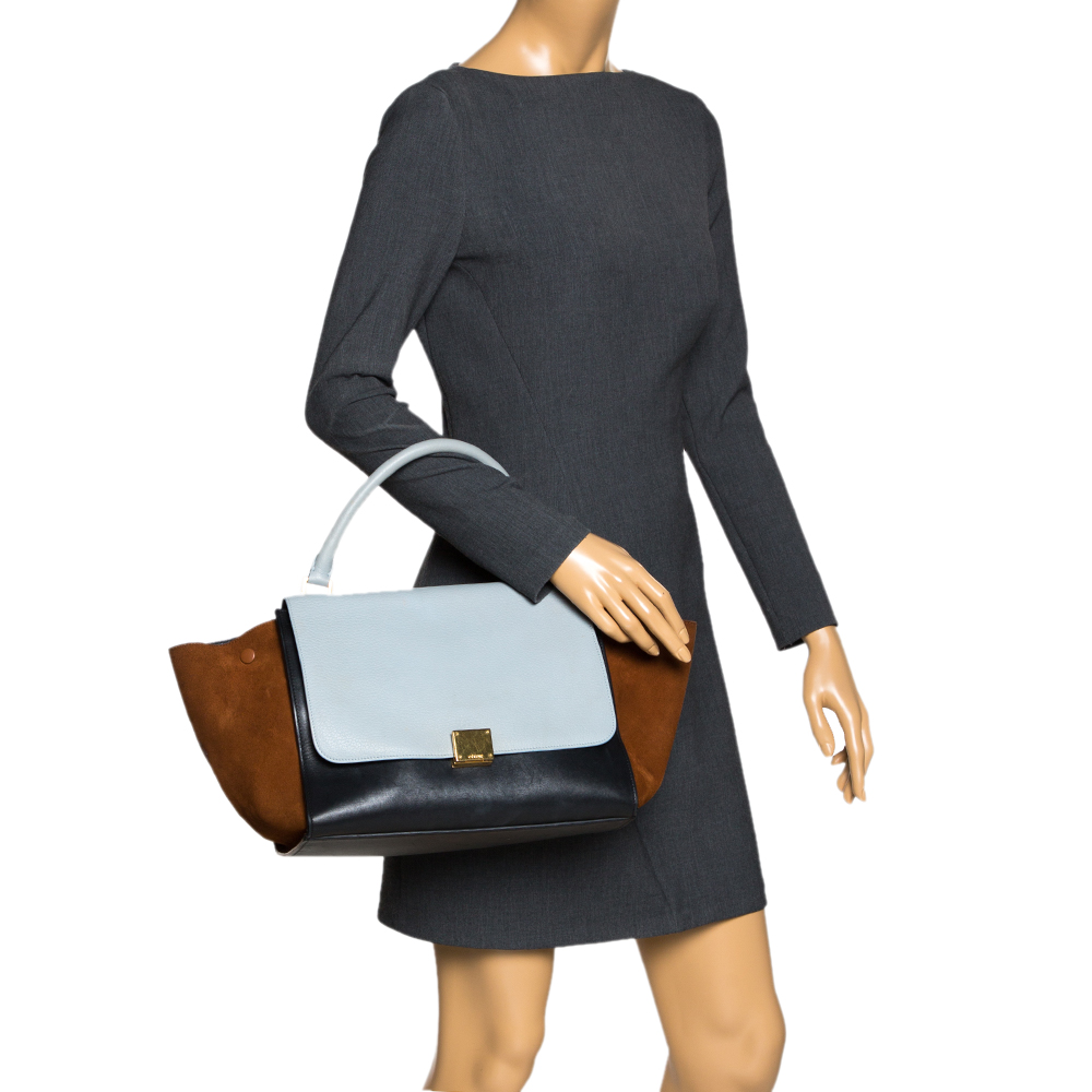 

Celine Tri Color Leather and Suede Medium Trapeze Top Handle Bag, Multicolor