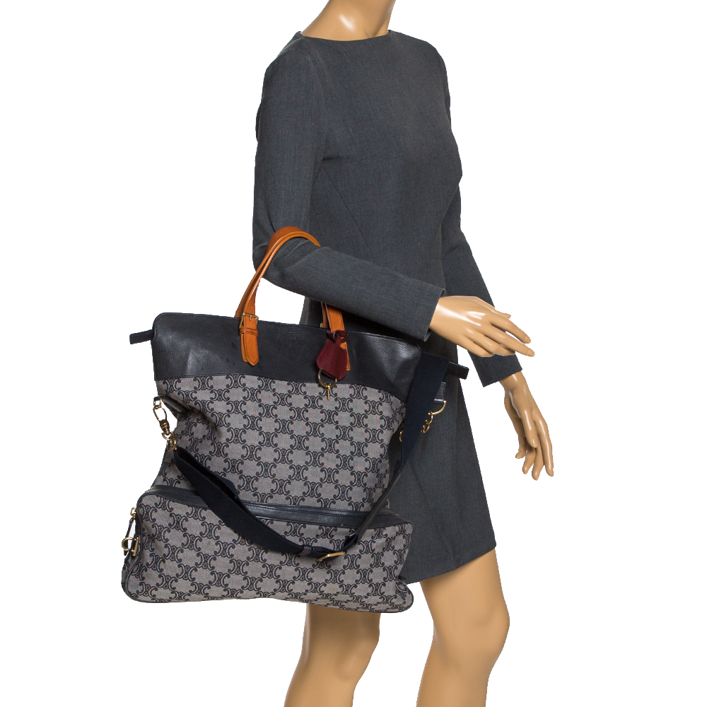 

Celine Blue/Brown Macadam Canvas and Leather Vertical Tote