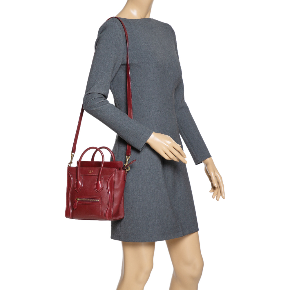 

Celine Red Leather Nano Luggage Tote