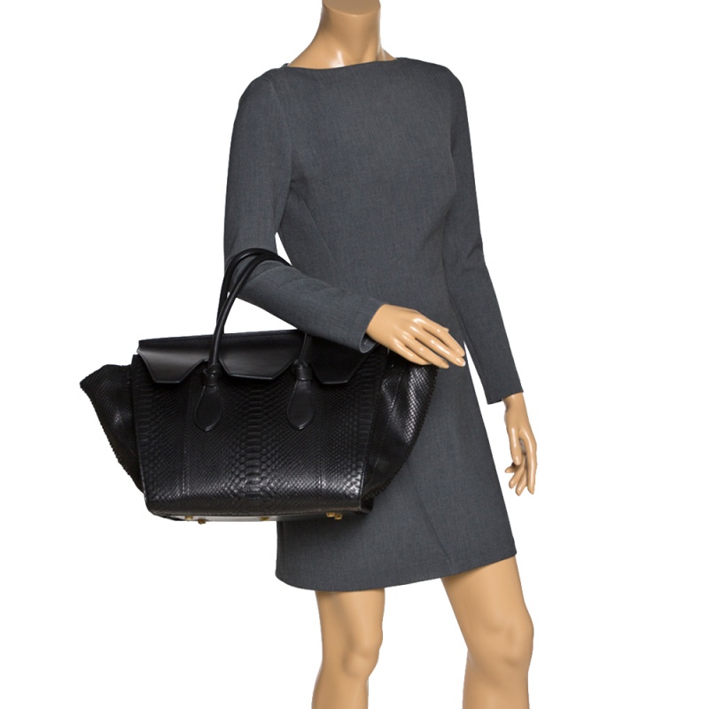 

Celine Black Python and Leather Medium Tie Tote