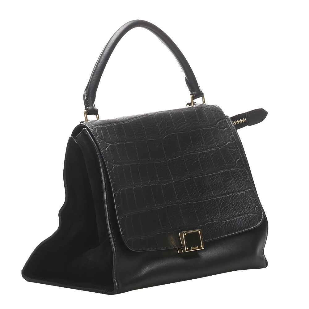 

Celine Black Embossed Leather Trapeze Medium Satchel