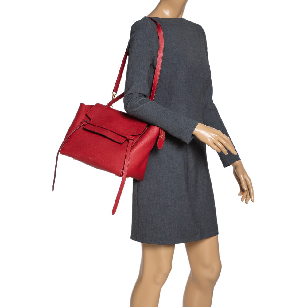 

Celine Red Leather Belt Top Handle Bag