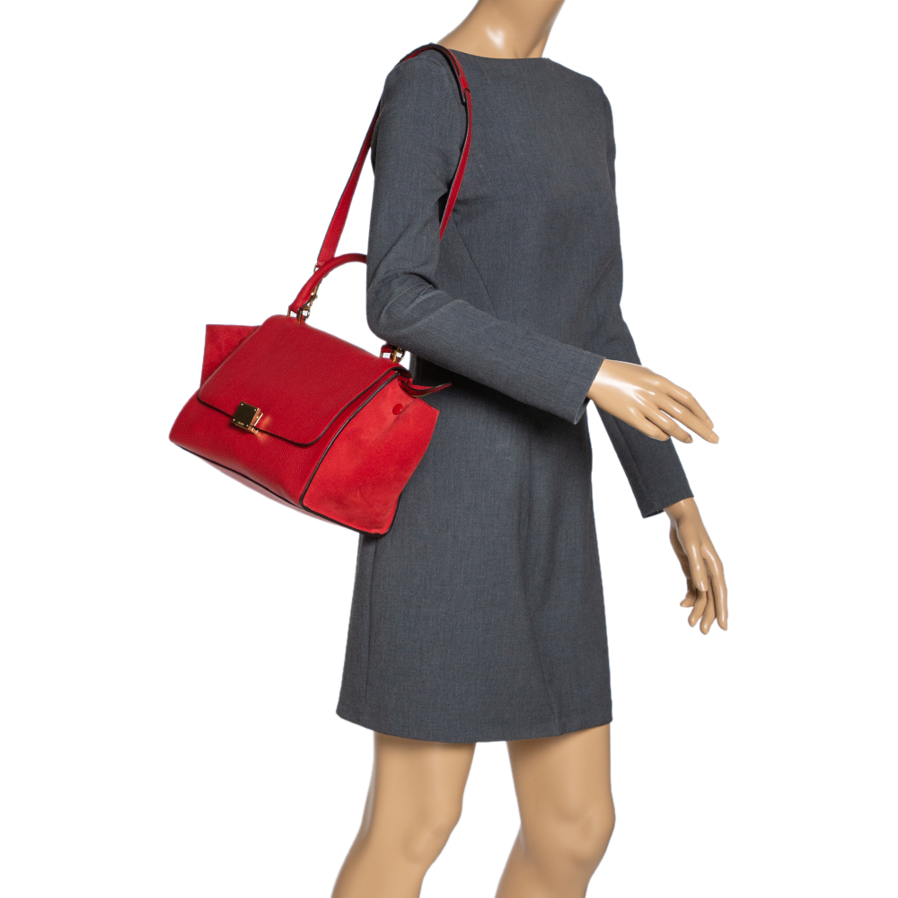

Celine Red Leather and Suede Small Trapeze Bag