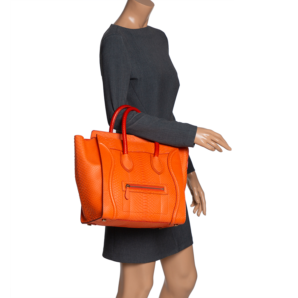 

Celine Orange Python Mini Luggage Tote