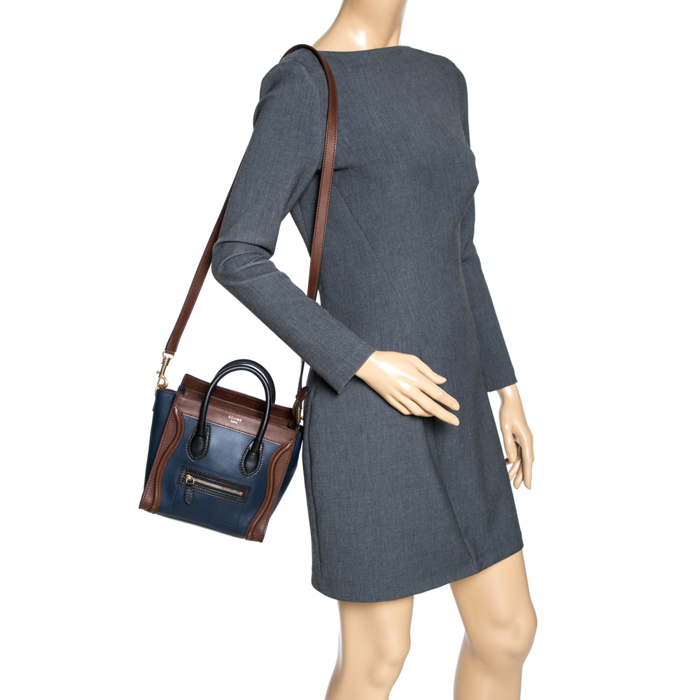 

Celine Navy Blue/Brown Leather Nano Luggage Tote