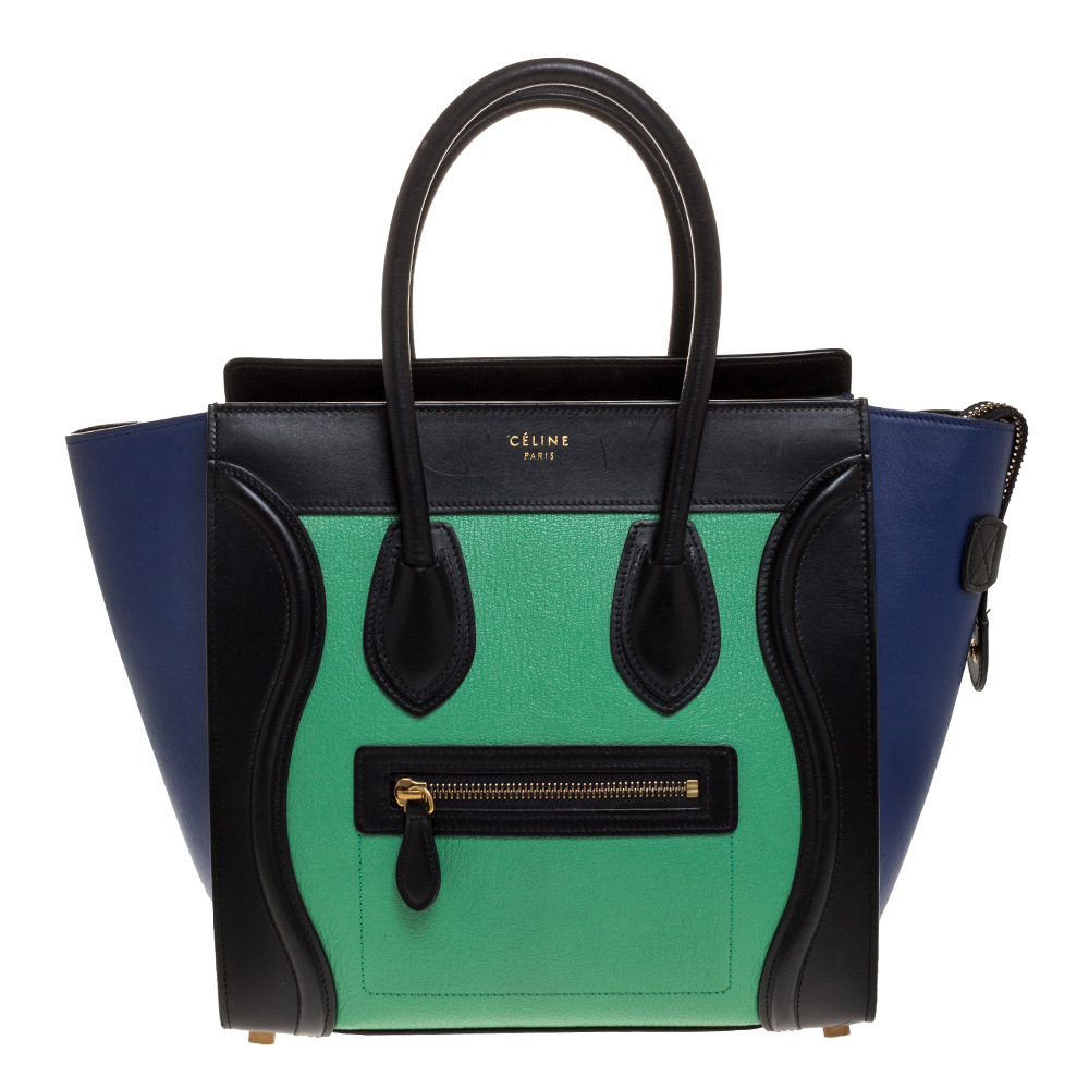 Pre Owned Celine Tri Color Leather Micro Luggage Tote