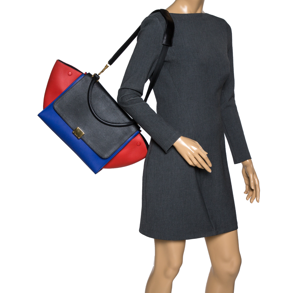

Celine Tri Color Leather Medium Trapeze Bag, Multicolor