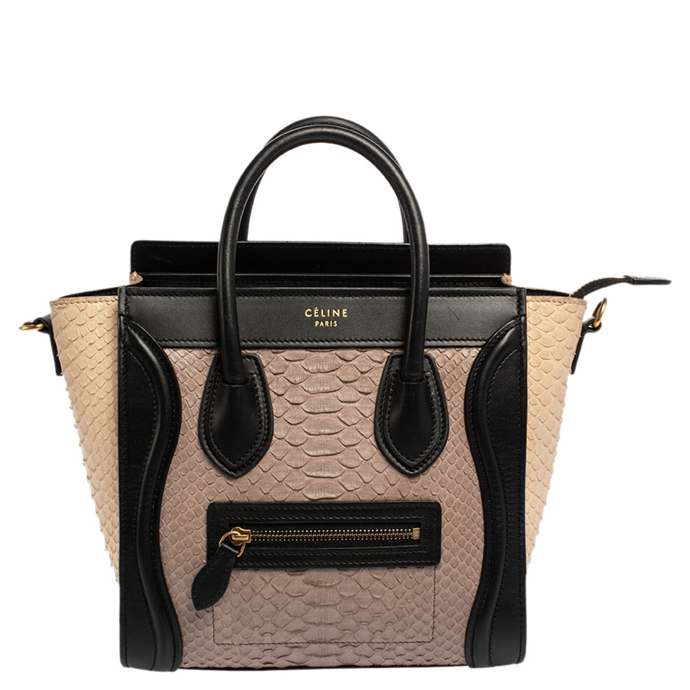 Pre Owned Celine Tri Color Python and Leather Nano Luggage Tote