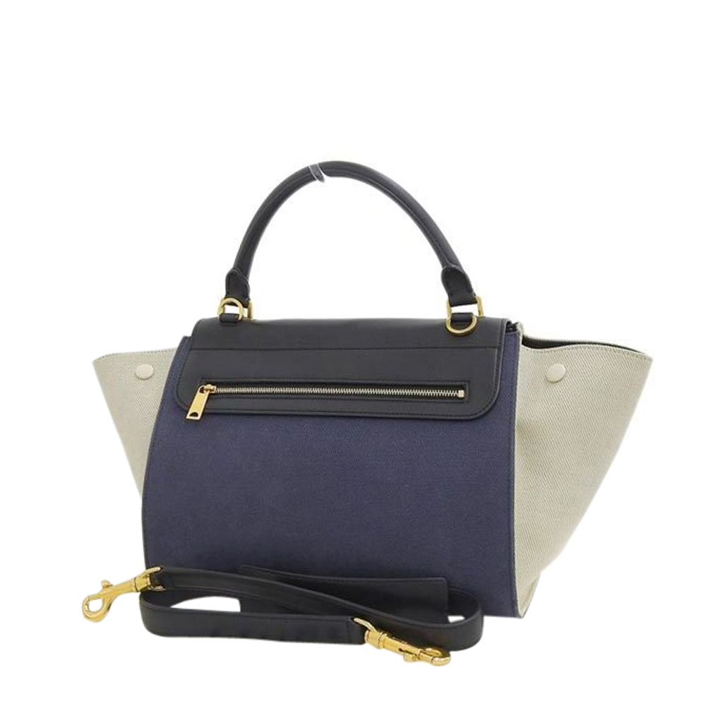 

Celine Navy Blue/White Canvas Leather Trapeze Bag, Black