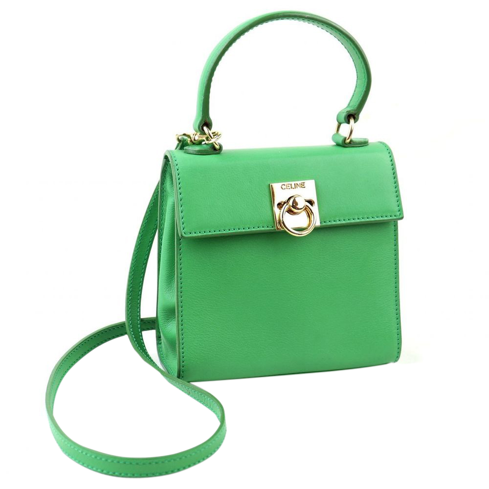 

Celine Green Leather Kelly Top Handle Bag