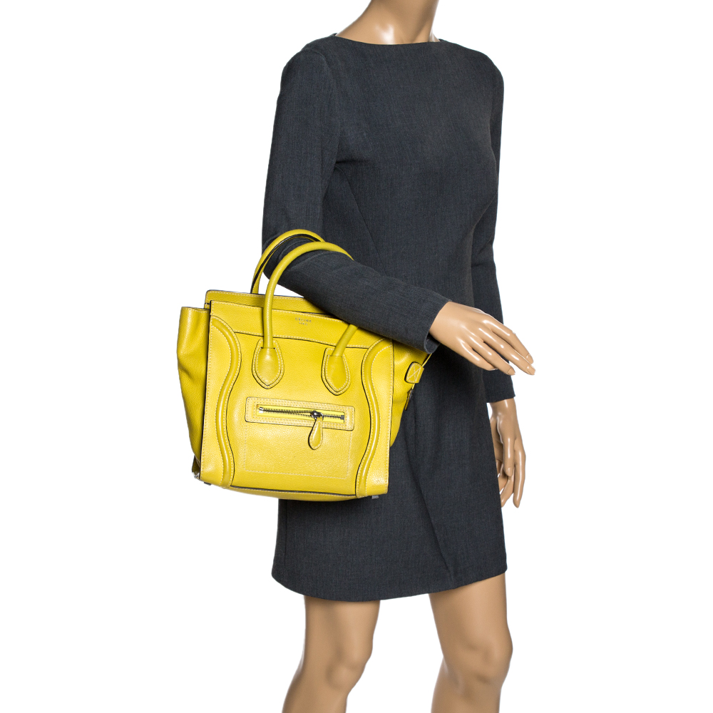 

Celine Yellow Leather Micro Luggage Tote