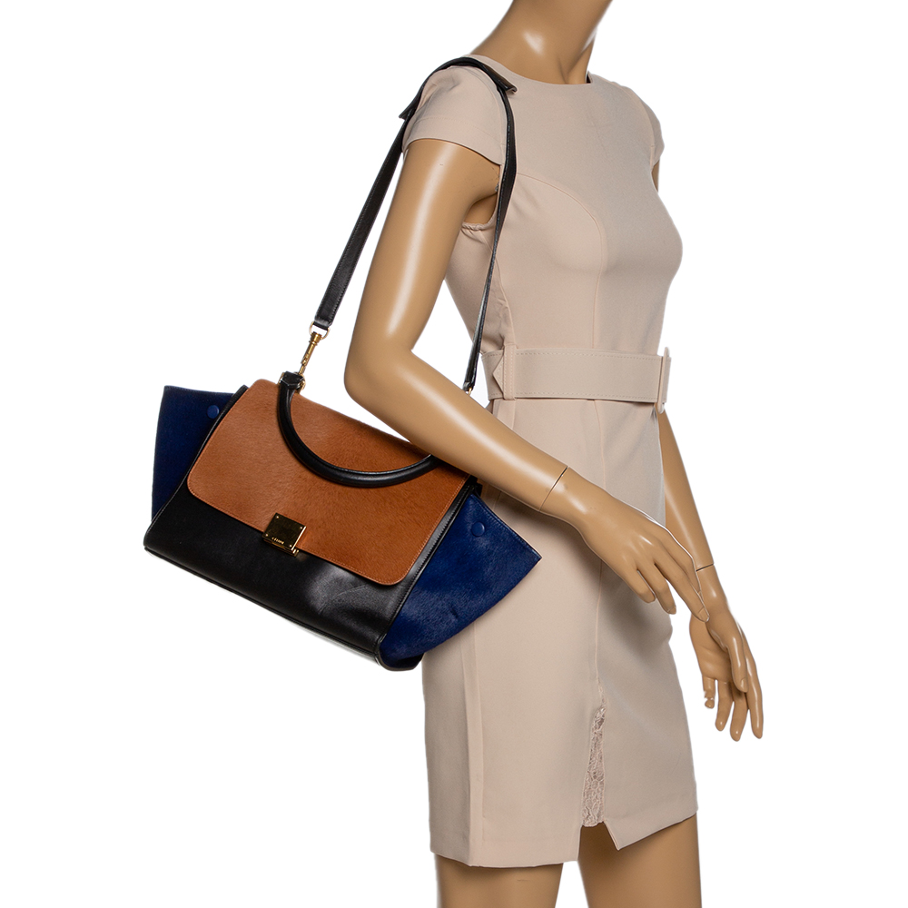 

Celine Tri Color Calfhair and Leather Small Trapeze Bag, Multicolor