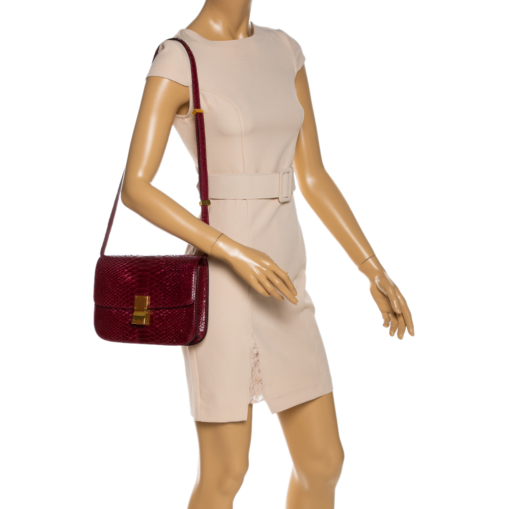 

Celine Burgundy Python Medium Classic Box Shoulder Bag