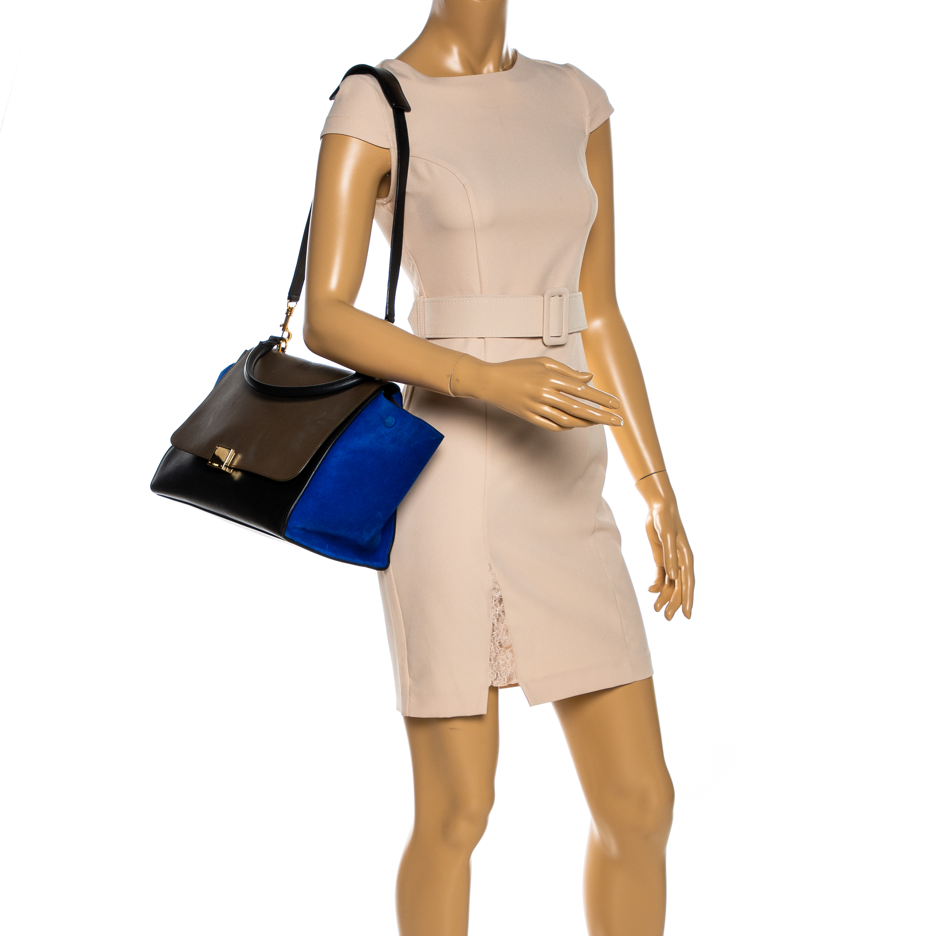

Celine Tri Color Leather and Suede Medium Trapeze Top Handle Bag, Multicolor