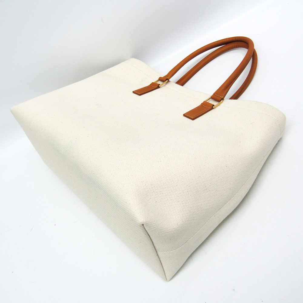 

Celine White Canvas Leather Horizontal Cabas Tote Bag, Brown