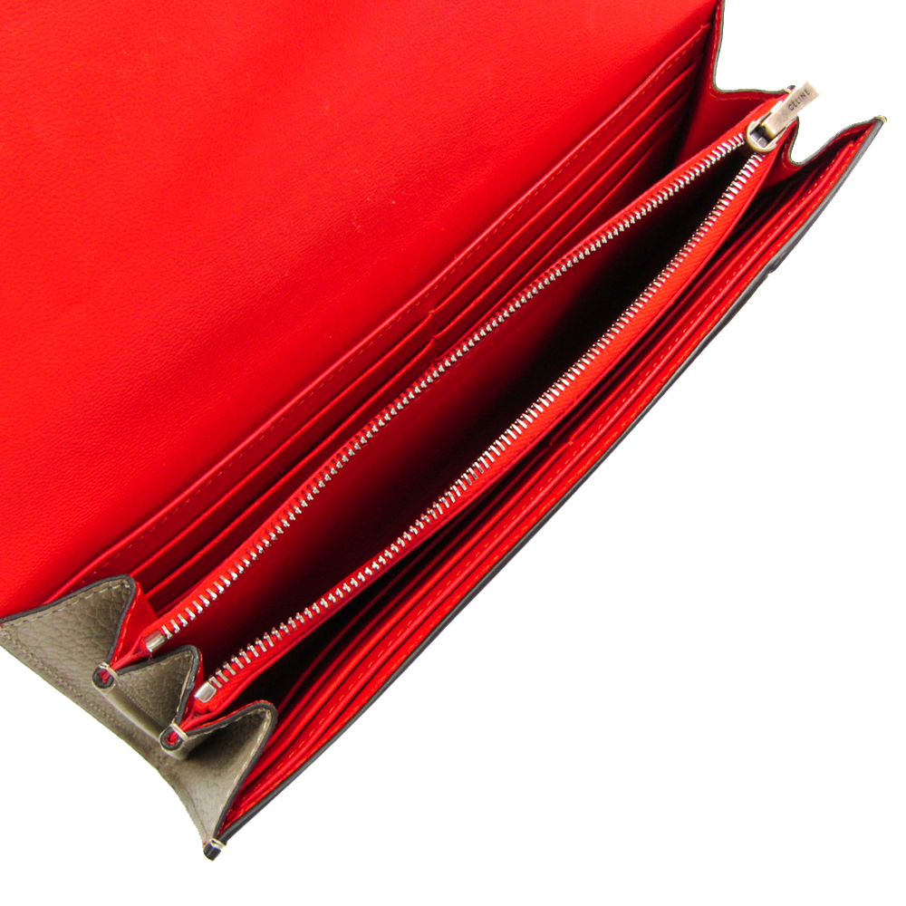 

Celine Beige/Red Bicolor Leather Large Flap Multifunction Wallet
