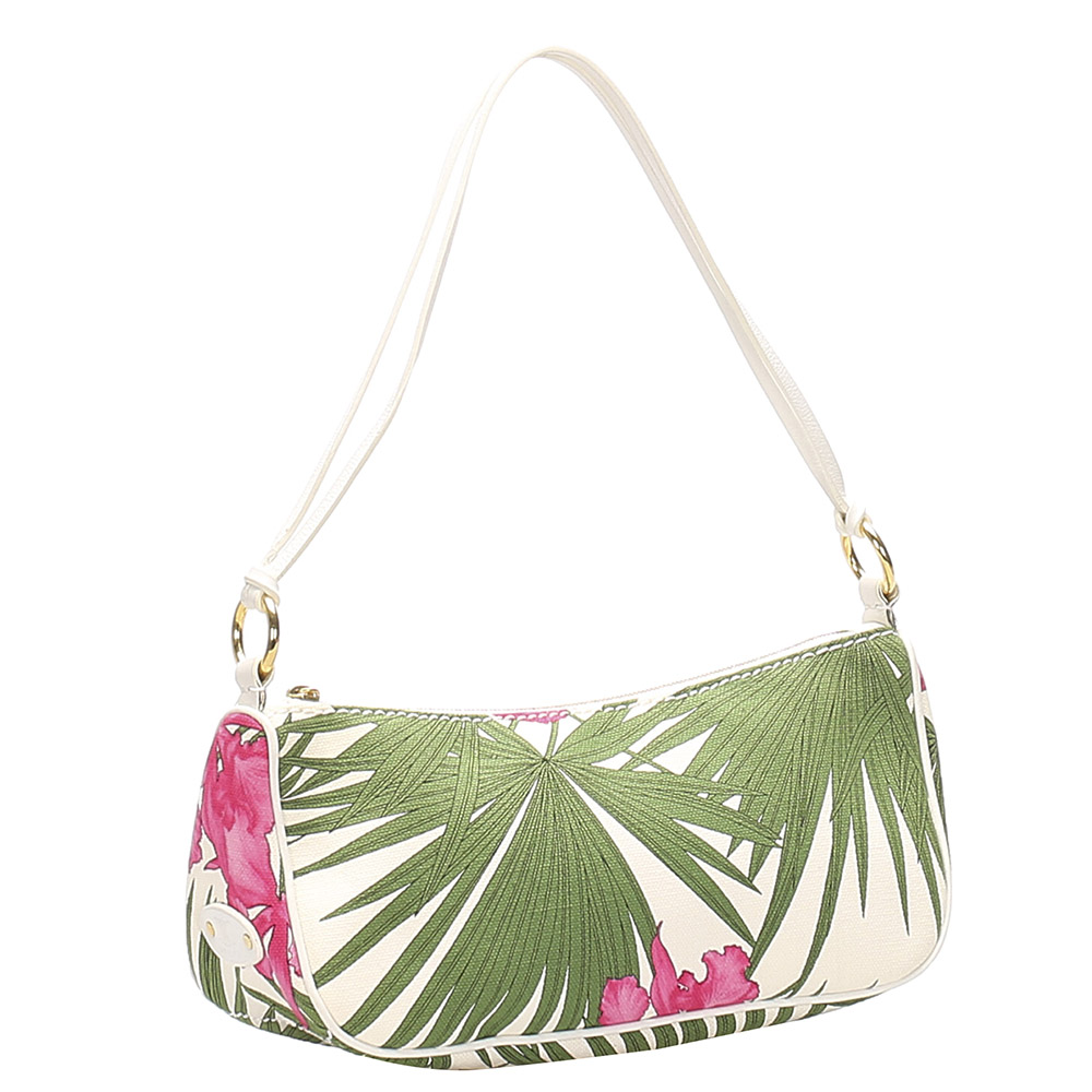 

Celine White/Green Printed Canvas Baguette