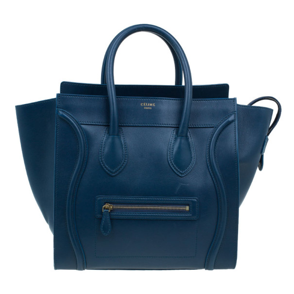 Pre Owned Celine Navy Blue Leather Mini Luggage Tote