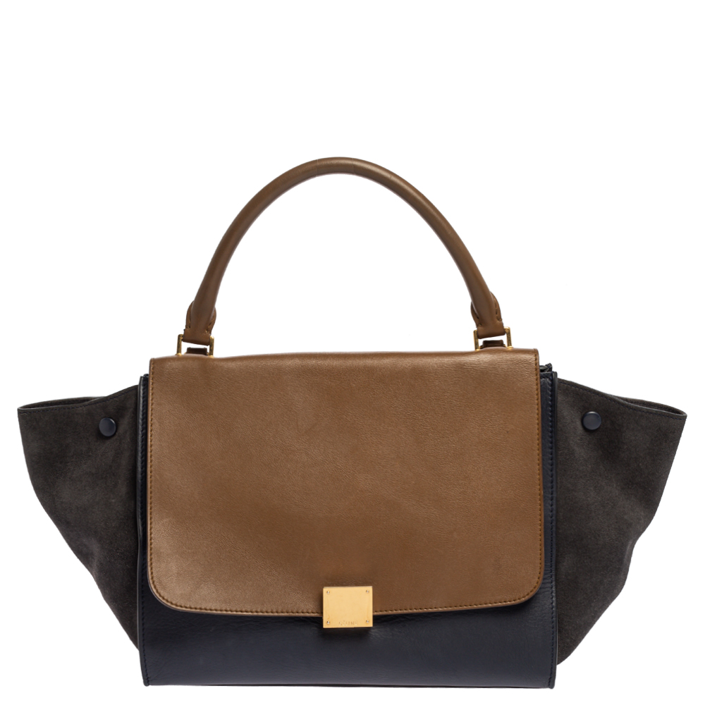 

Celine Tri Color Leather and Suede Medium Trapeze Top Handle Bag, Multicolor