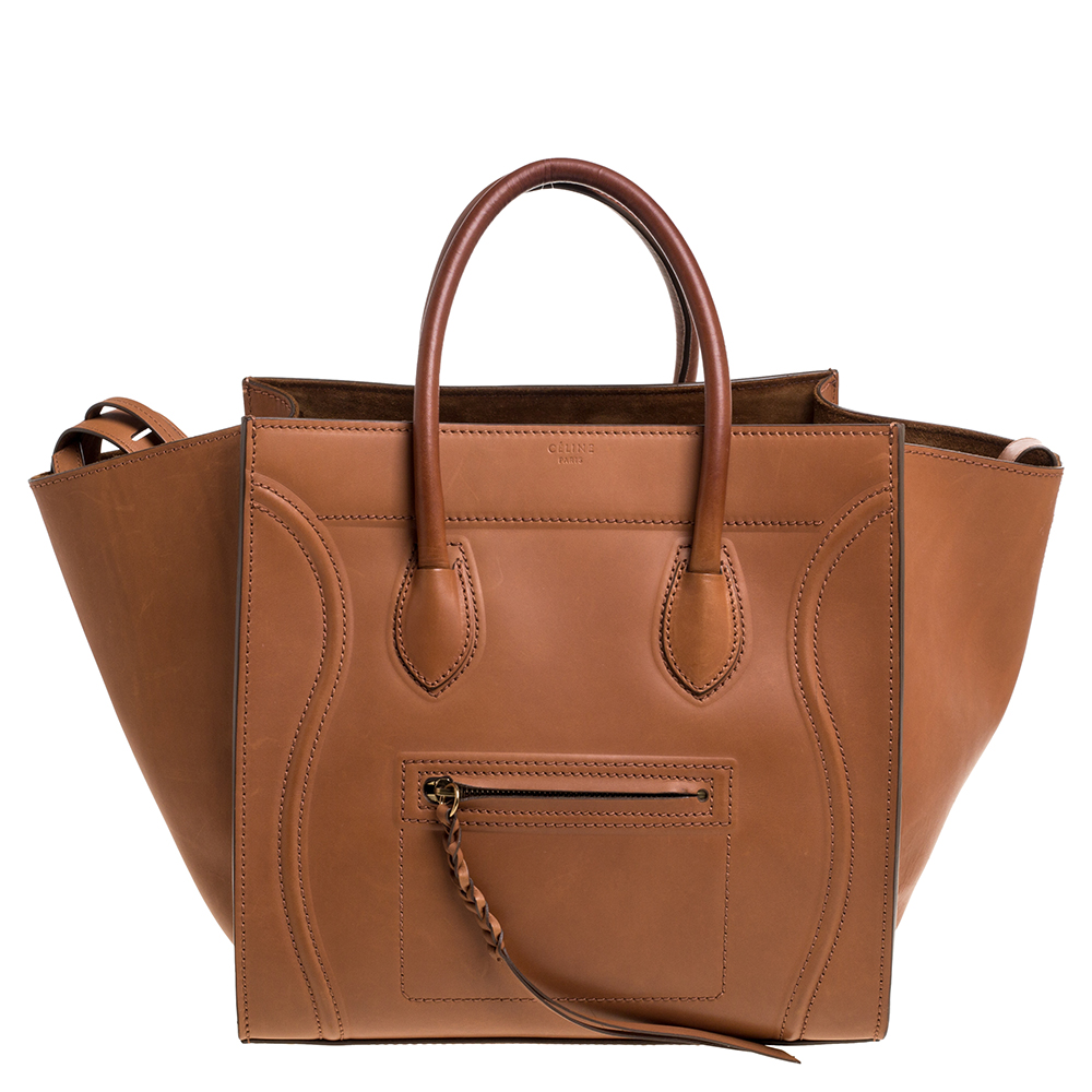 Pre Owned Celine Tan Leather Medium Phantom Luggage Tote