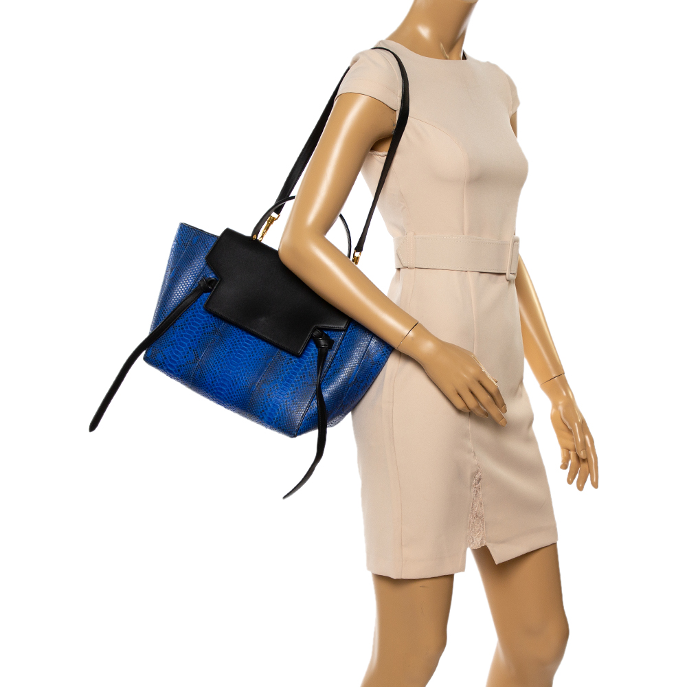 

Celine Blue/Black Python and Leather Mini Belt Top Handle Bag