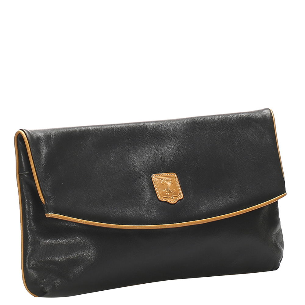

Celine Black Leather Macadam Clutch Bag