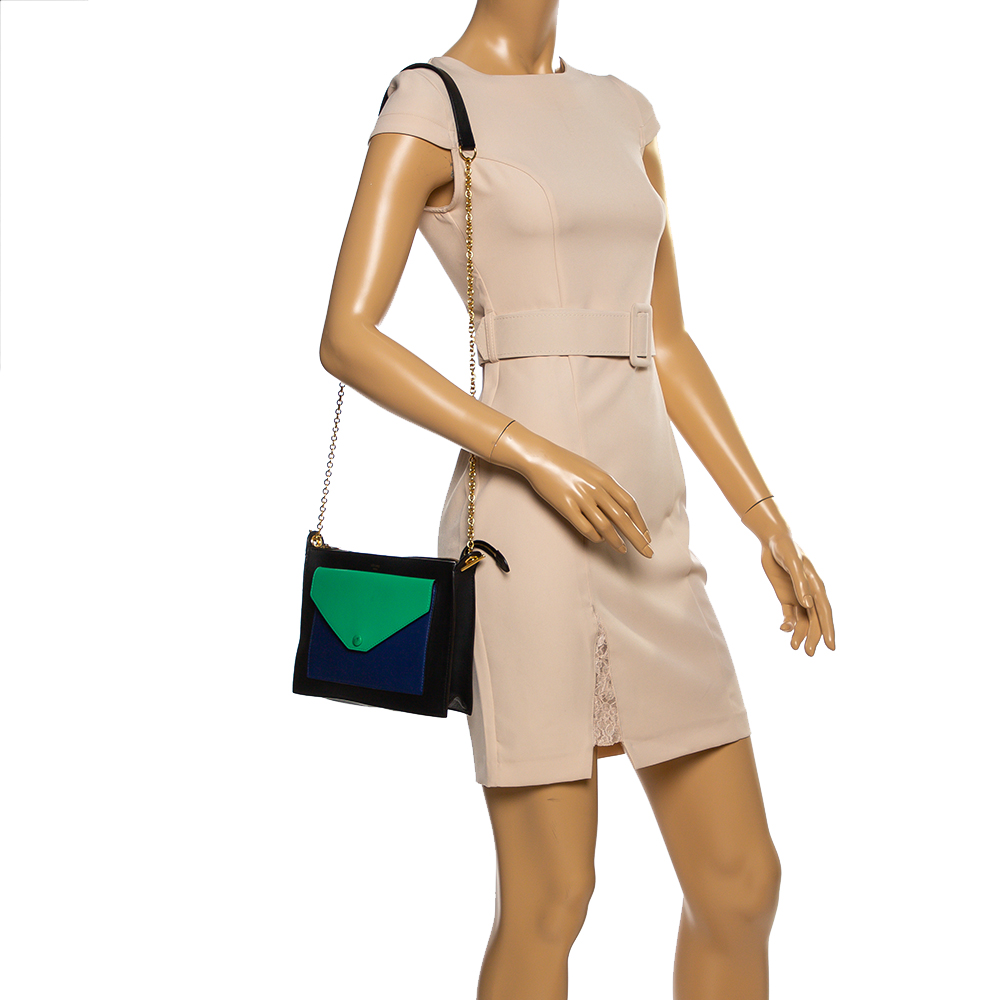 

Celine Tri Color Leather Medium Pocket Chain Shoulder Bag, Multicolor