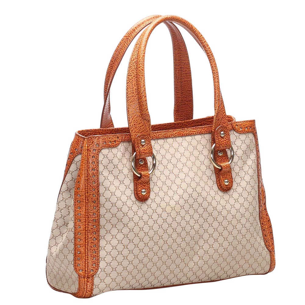 

Celine Brown Leather-trimmed Canvas Macadam Tote Bag, Beige