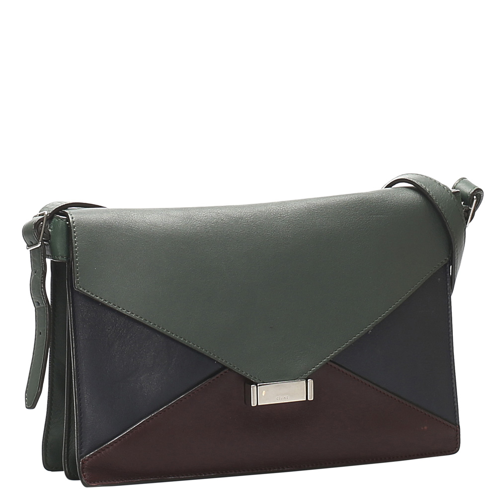 

Celine Multicolor Leather Diamond Clutch Bag, Green