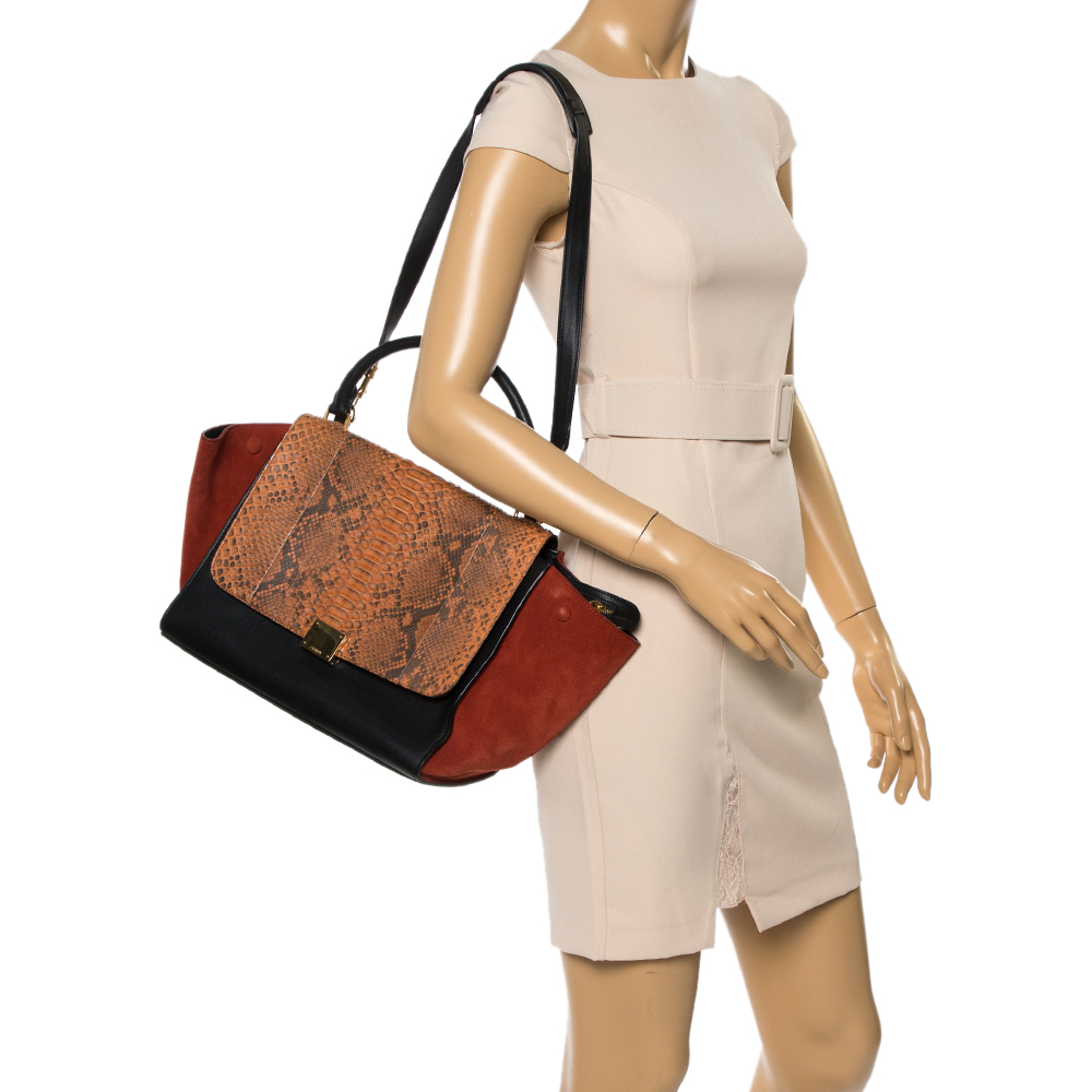 

Celine Multicolor Python,Suede and Leather Medium Trapeze Top Handle Bag