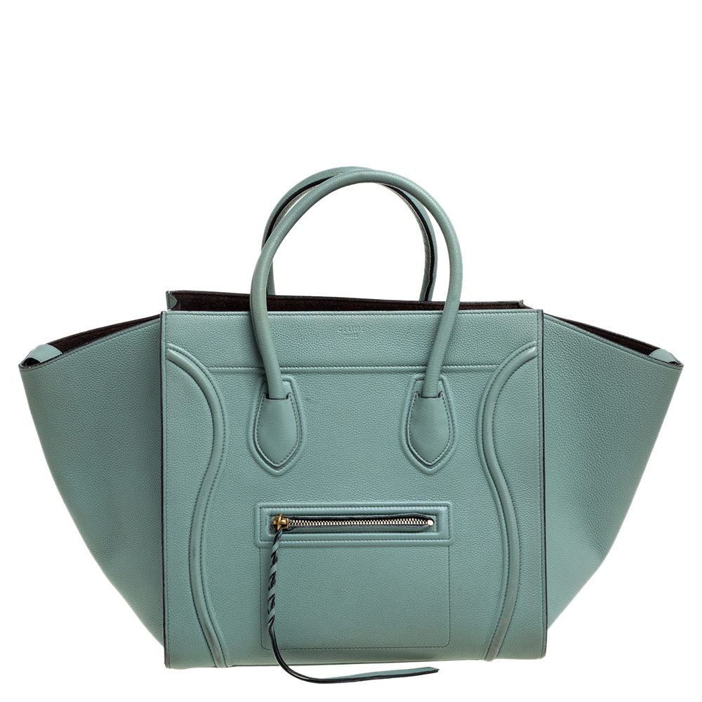 Pre Owned Celine Mint Green Leather Medium Phantom Luggage Tote