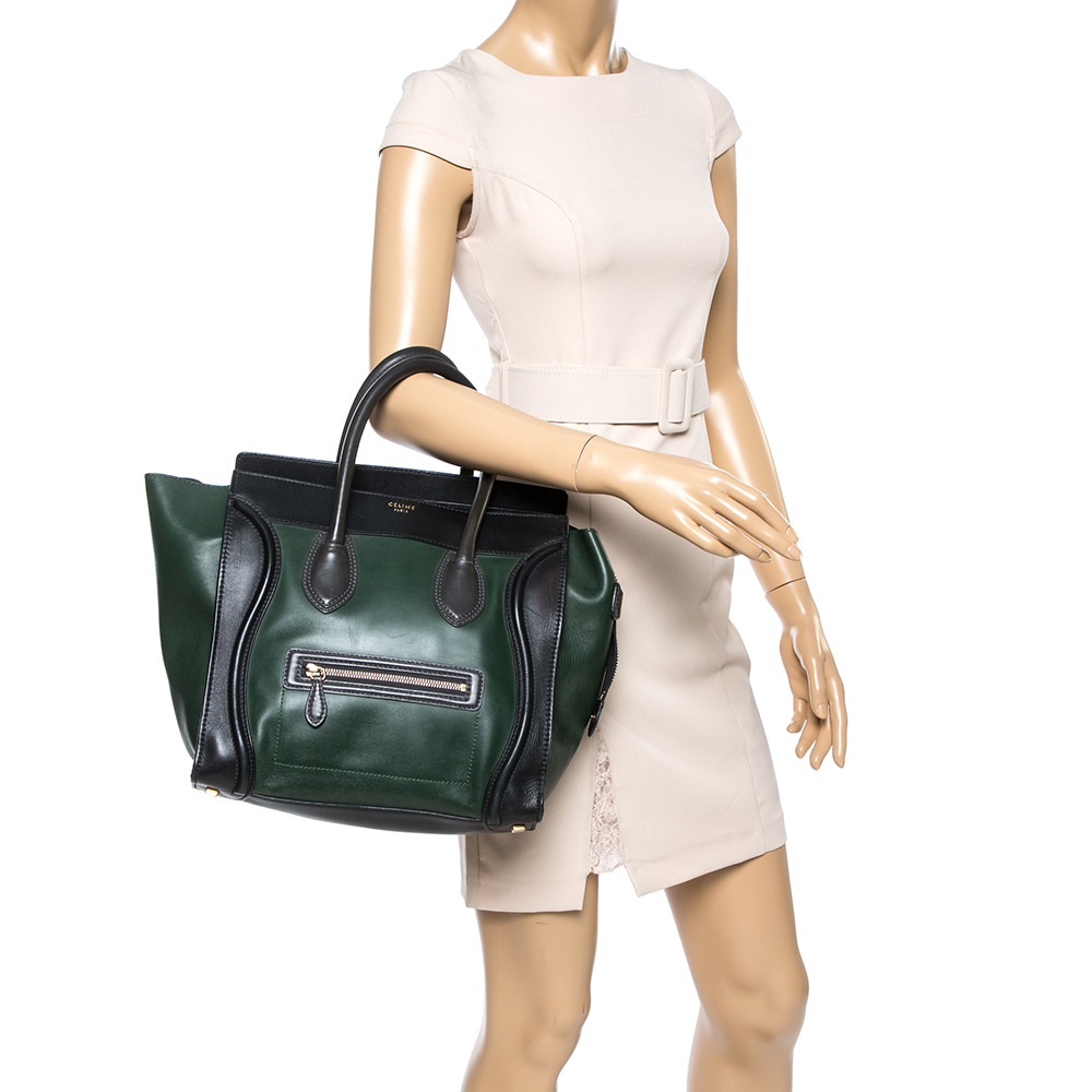 

Celine Black/Dark Green Leather Mini Luggage Tote