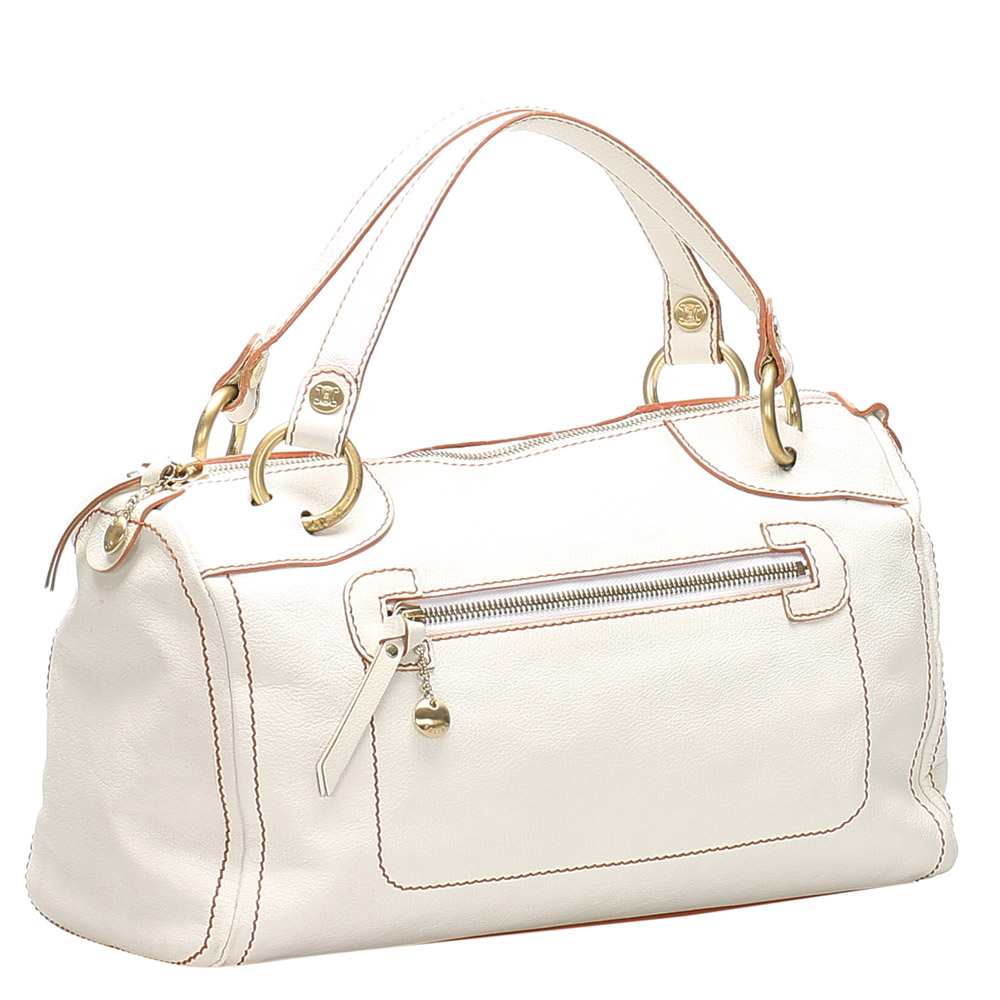 

Celine White Grained Leather Vintage Handle Bag