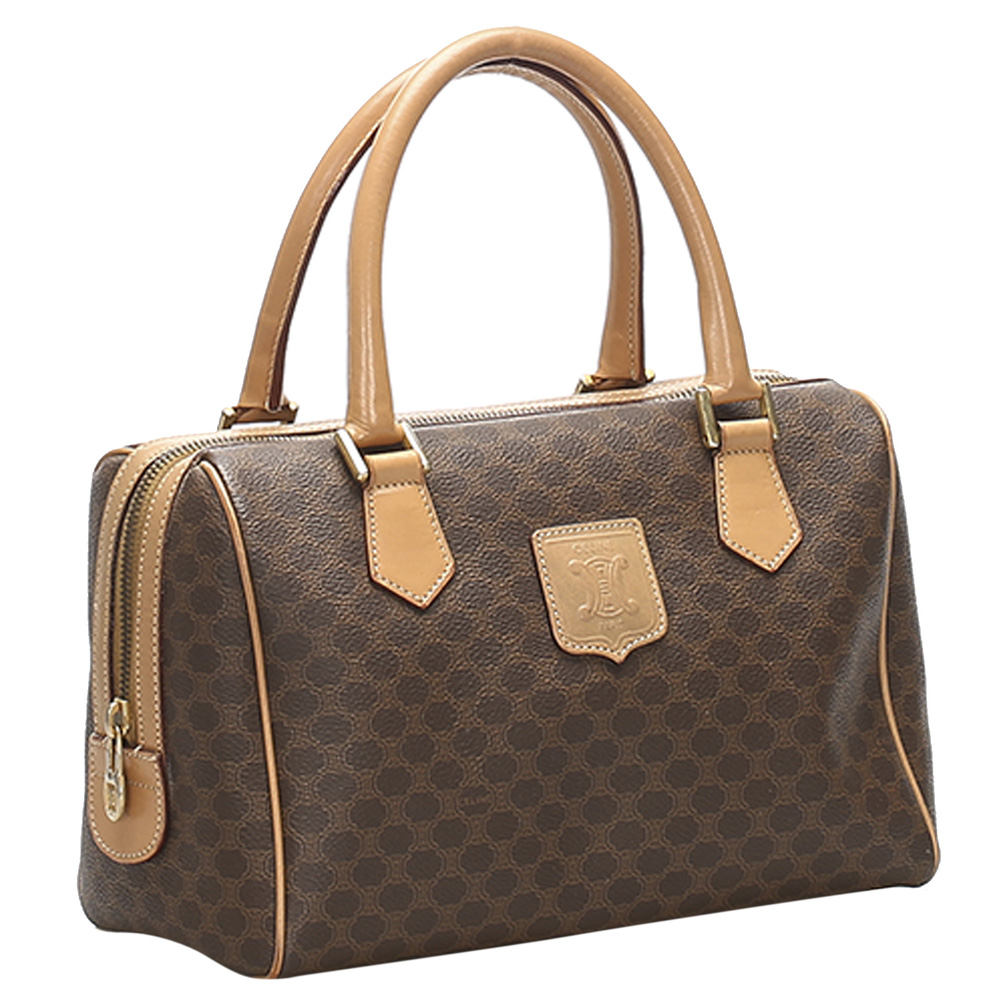 

Celine Brown Coated Canvas Macadam Boston Bag