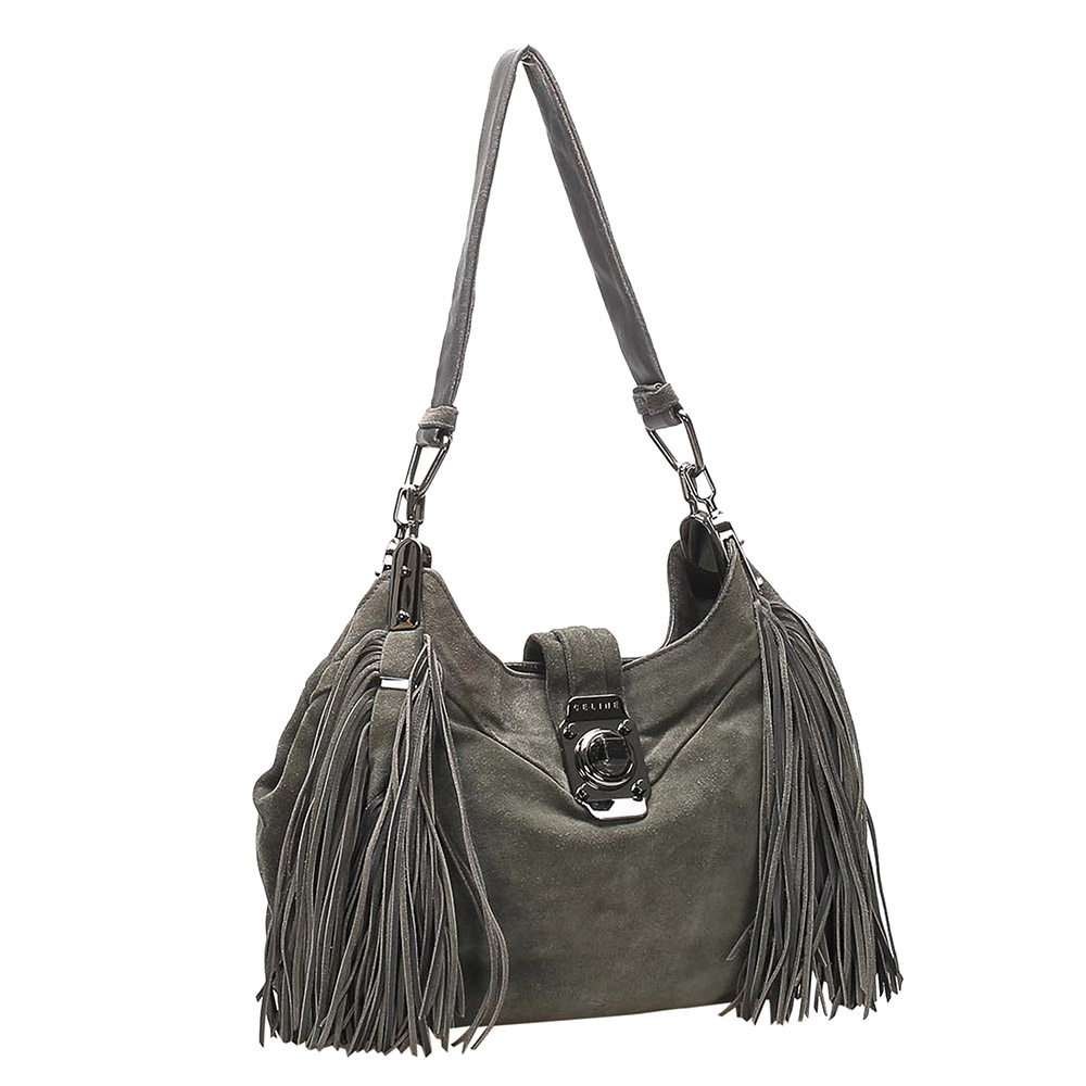 

Celine Gray Suede Tassel Shoulder Bag, Grey