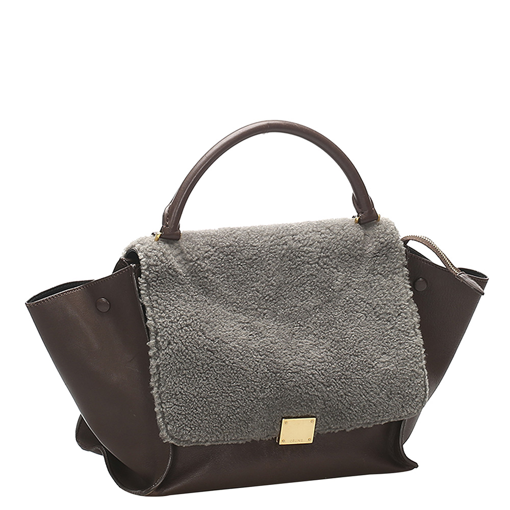 

Celine Brown/Grey Leather/Shearling Trapeze Bag