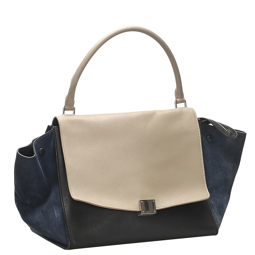 

Celine Tricolor Leather Trapeze Bag, Black